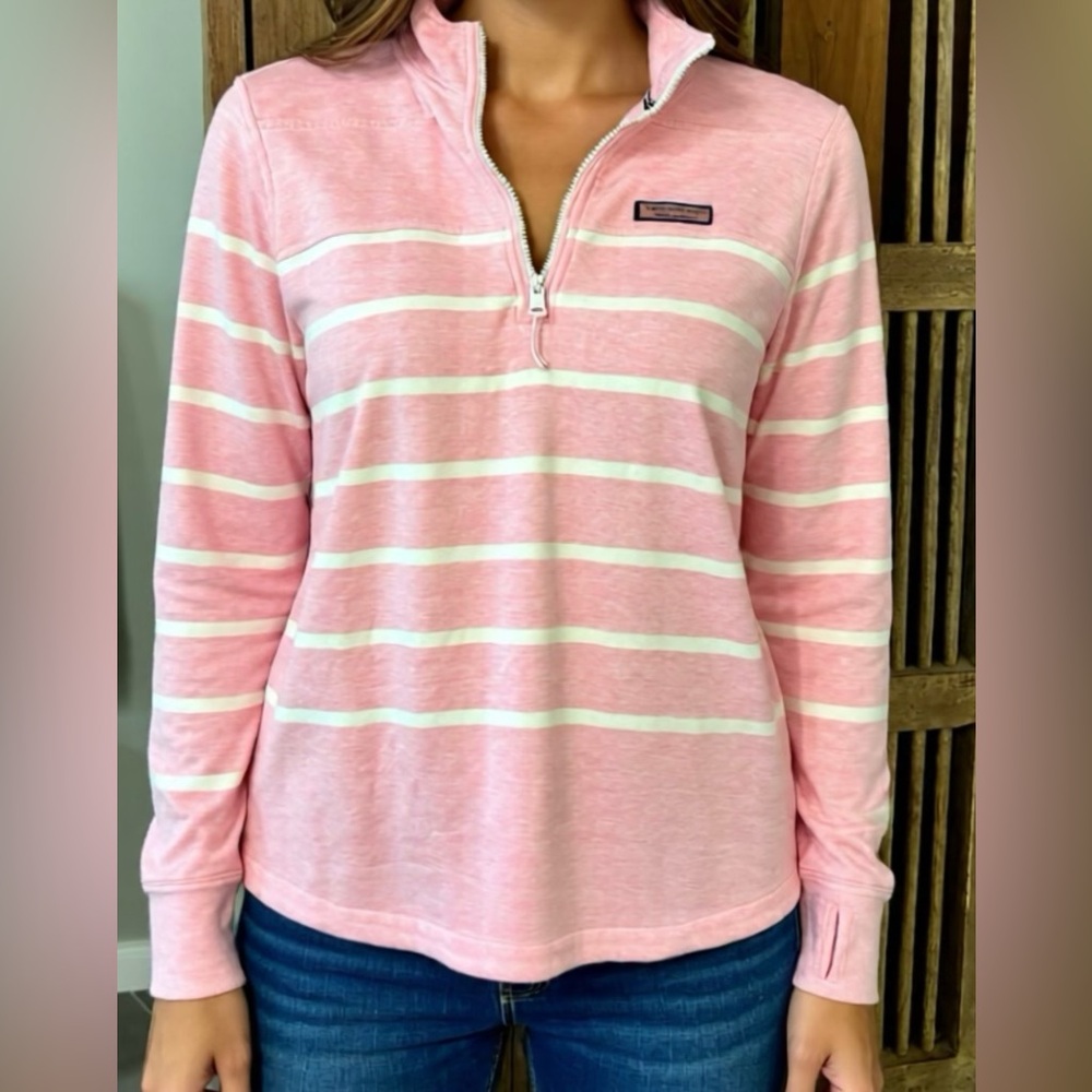 Vineyard Vines Pink and White Striped Turtleneck Sweater